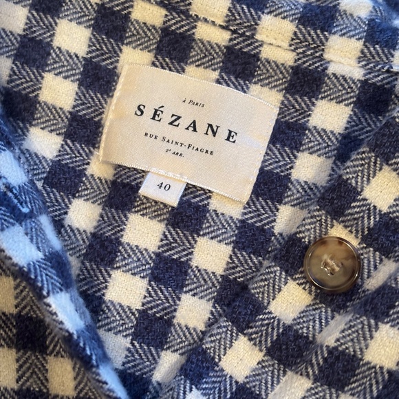 Sézane Sadie Long Sleeve Plaid Flannel Navy White Check Front Button Dress 8 - Picture 7 of 9